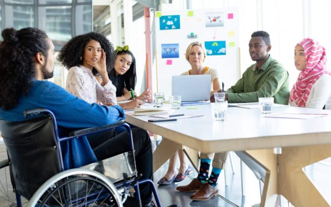 Team meeting to investigate discrimination and harassment in the workplace